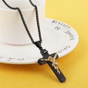 Catholic Jesus Christ on INRI,  Cross Crucifix Gold Silver, Pendant Necklace 22"